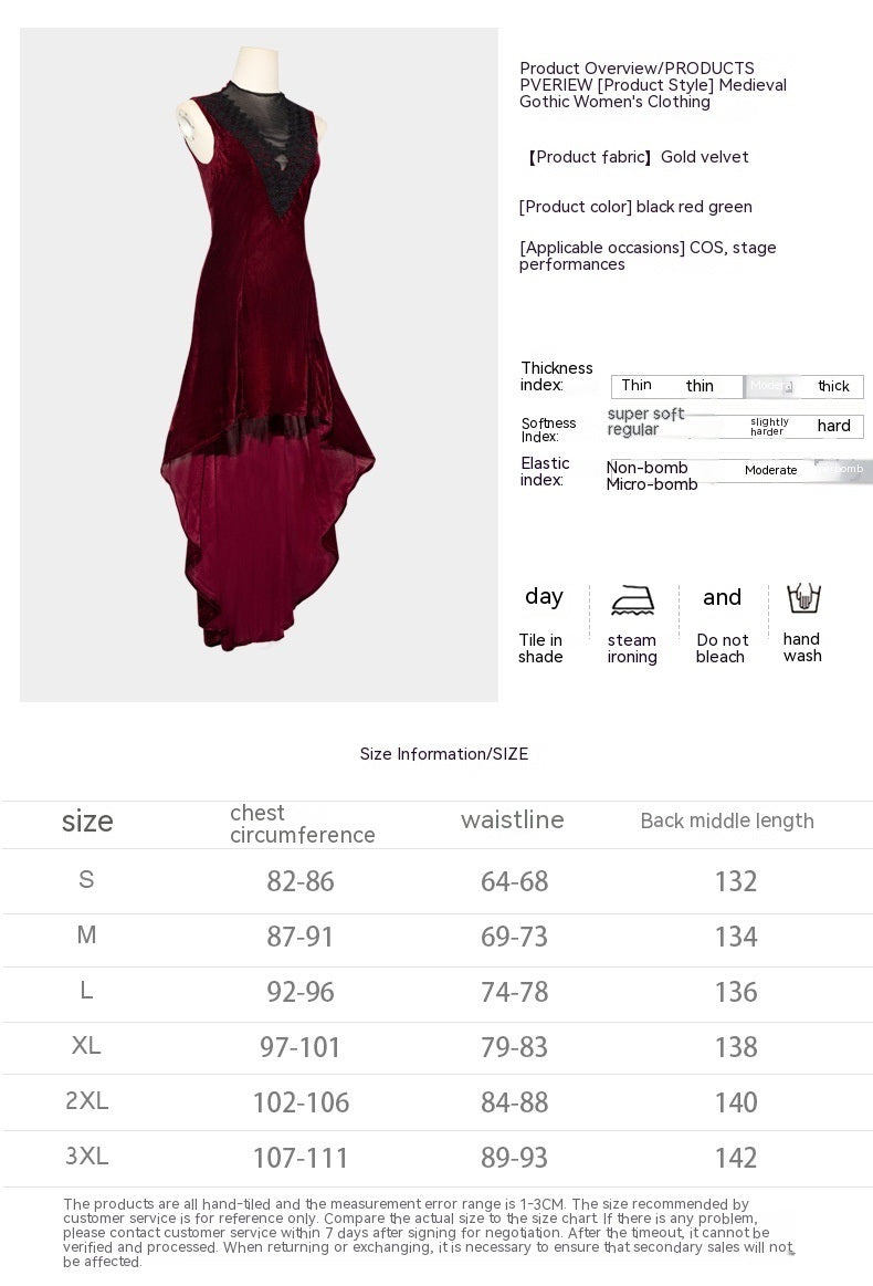 Medieval Retro Pleuche Dress Halloween Cos Performance - Costumes