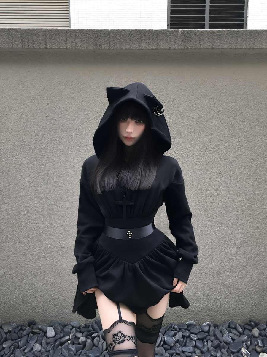 Dark-style Halloween Hoodie with Fleece-lined Dress for Fall - product image 3