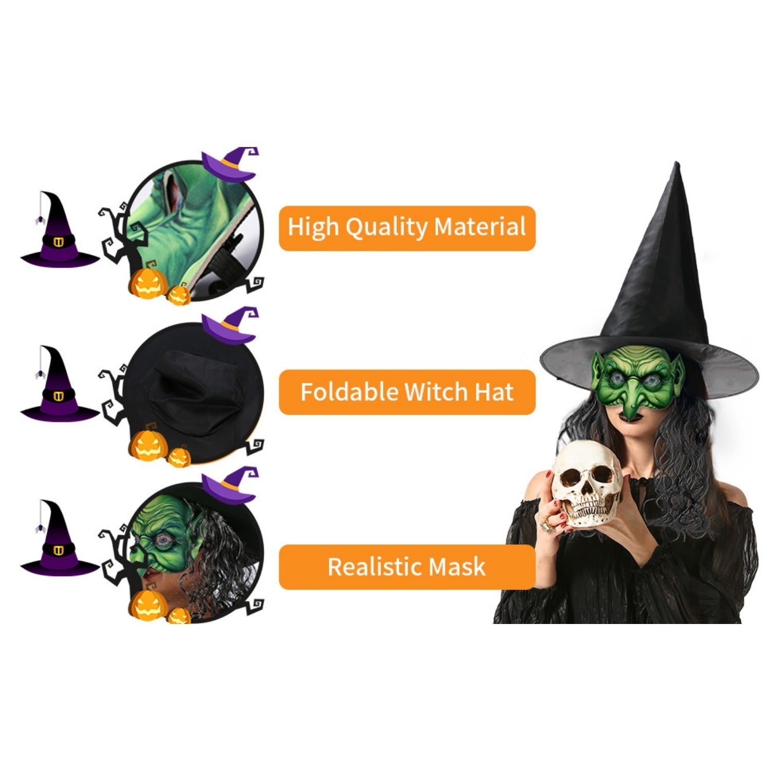 2 Witch Masks: Witch Mask Wig