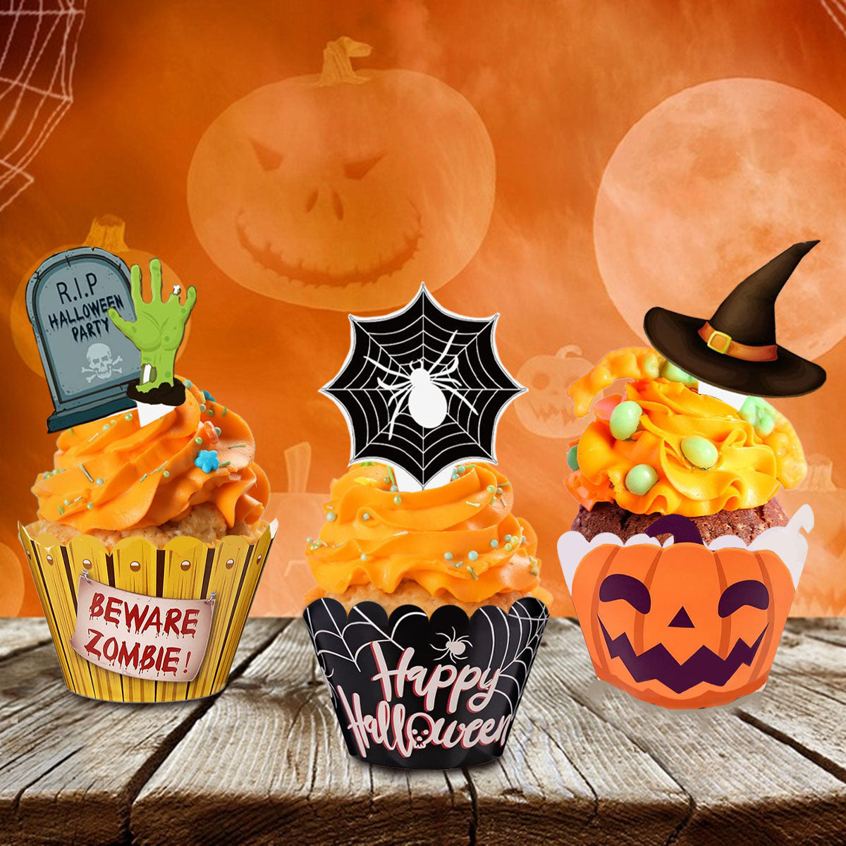48 Pcs Halloween Cupcake Decoration Set Zombie Hand Witch - Discount Halloween City