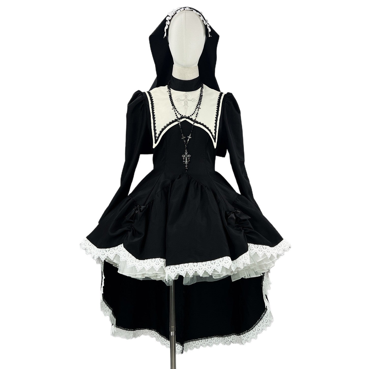 Dark-style Embroidered Halloween Nun Costume for Cosplay - Discount Halloween City