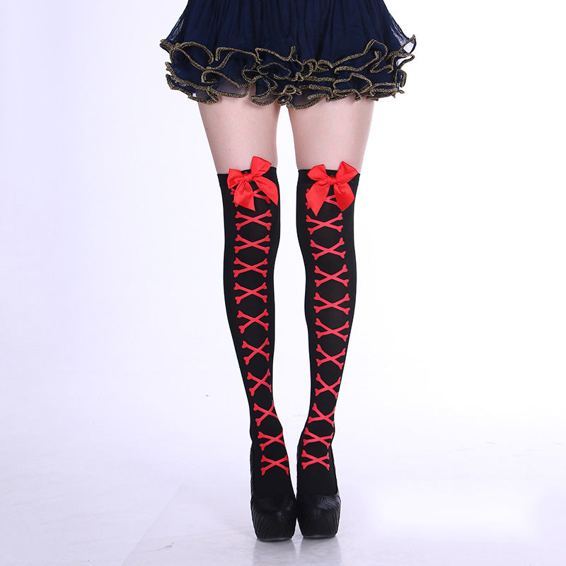 Halloween Candy Color Bowknot Stockings Costume - Discount Halloween City