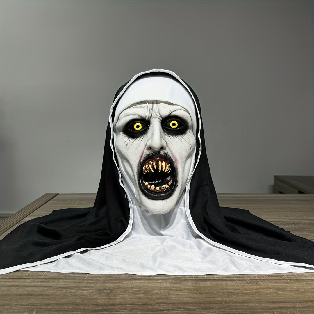 Synthetic Latex Spooky Nun Mask Halloween Costume-1