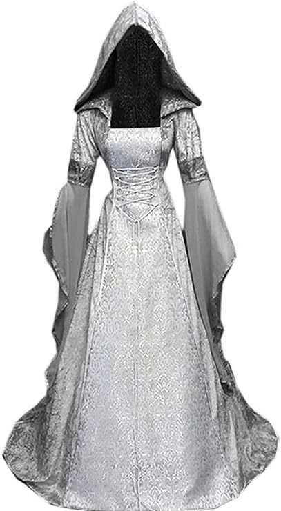 Halloween Medieval Vintage Hooded Robe Witch Cosplay - Discount Halloween City