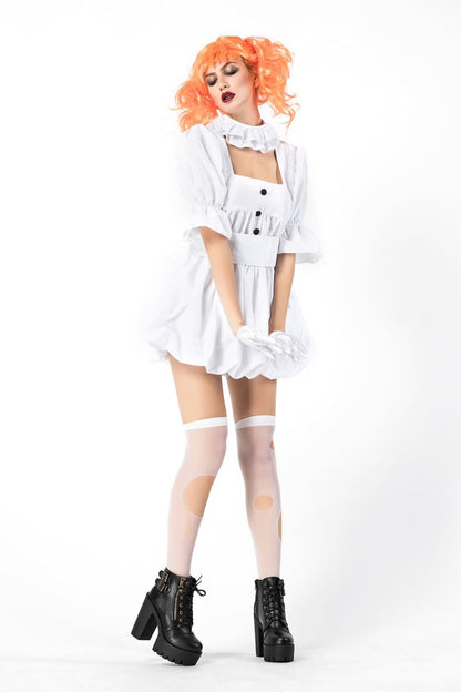 Halloween Ghost Doll Clown Cos Costume White Dress | Wigs | Gloves - Indoor Decorations