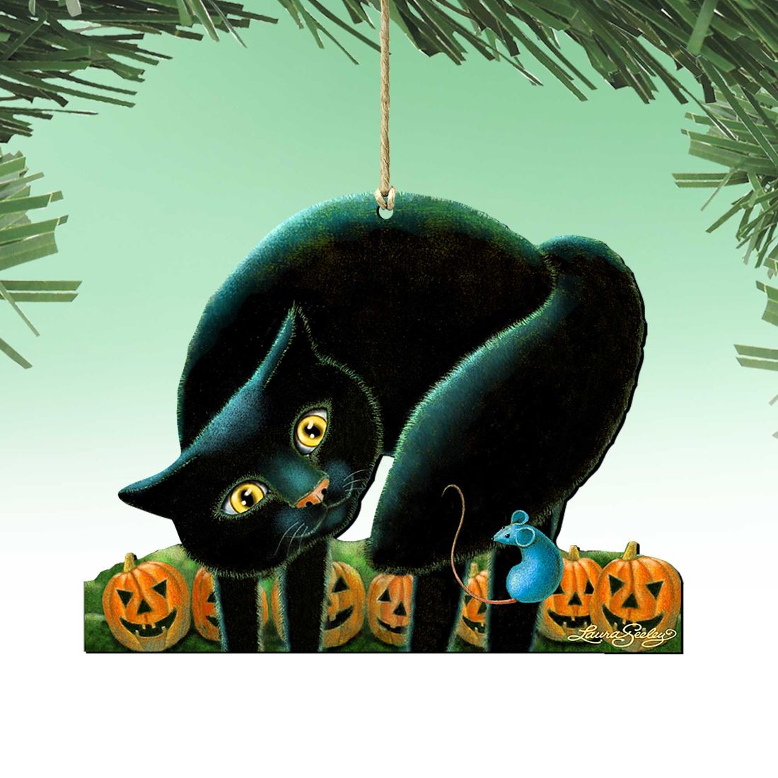 Spooky Cat Wooden Ornaments by Laura Seeley - Thanksgiving Halloween Decor - 8512056-LS
