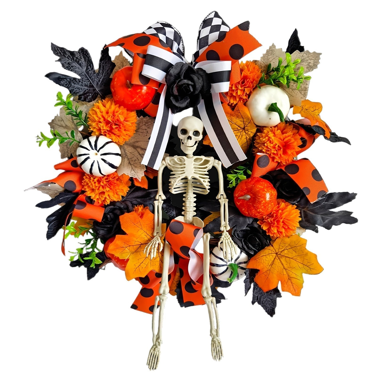 Halloween Skeleton Wreath Pumpkin Skull