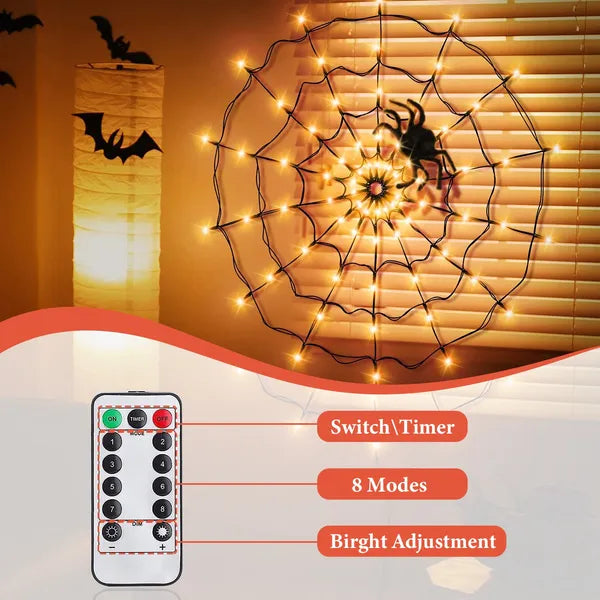 3.28ft Spider Web Light with Hairy Spider 70LED Battery - Discount Halloween City