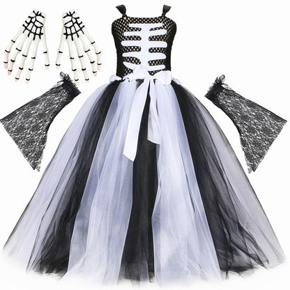 Halloween Girl Skull Skeleton Mesh Bubble Skirt | Indoor Decorations - Decorations
