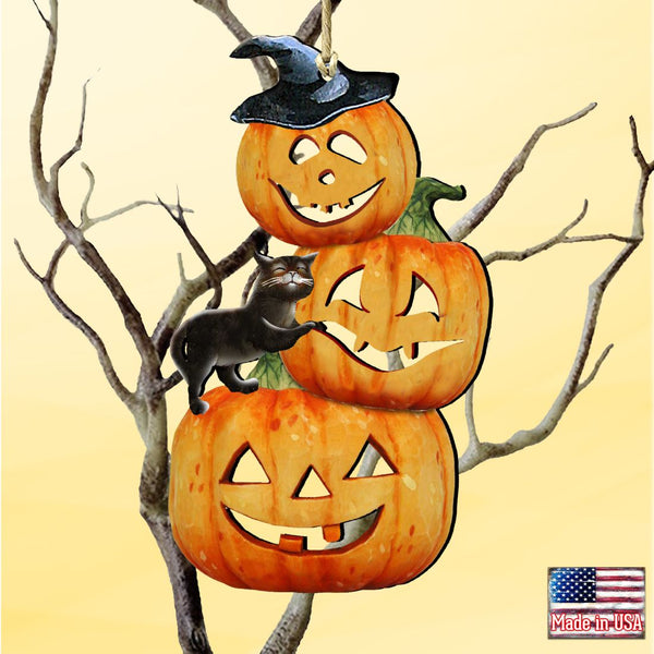 Scary Stacking Pumpkins Wooden Ornaments by G. DeBrekht - Thanksgiving Halloween Decor - 8158415