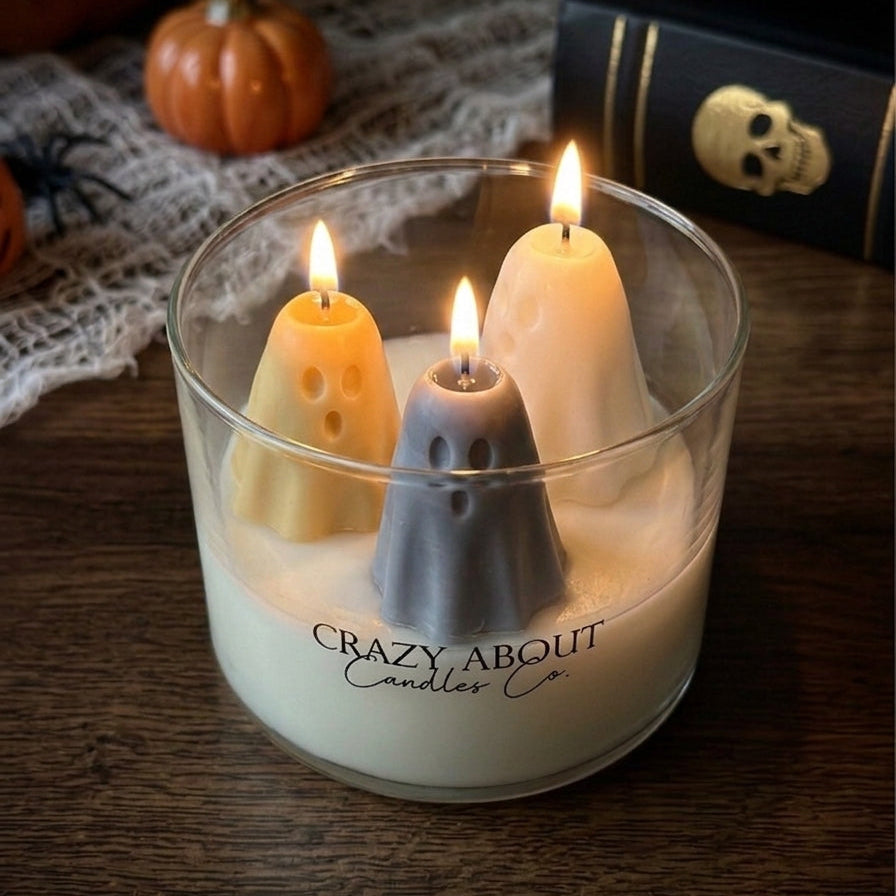 Ghost Trio Halloween Candle | Handmade Soy Wax Candle in Glass Tumbler