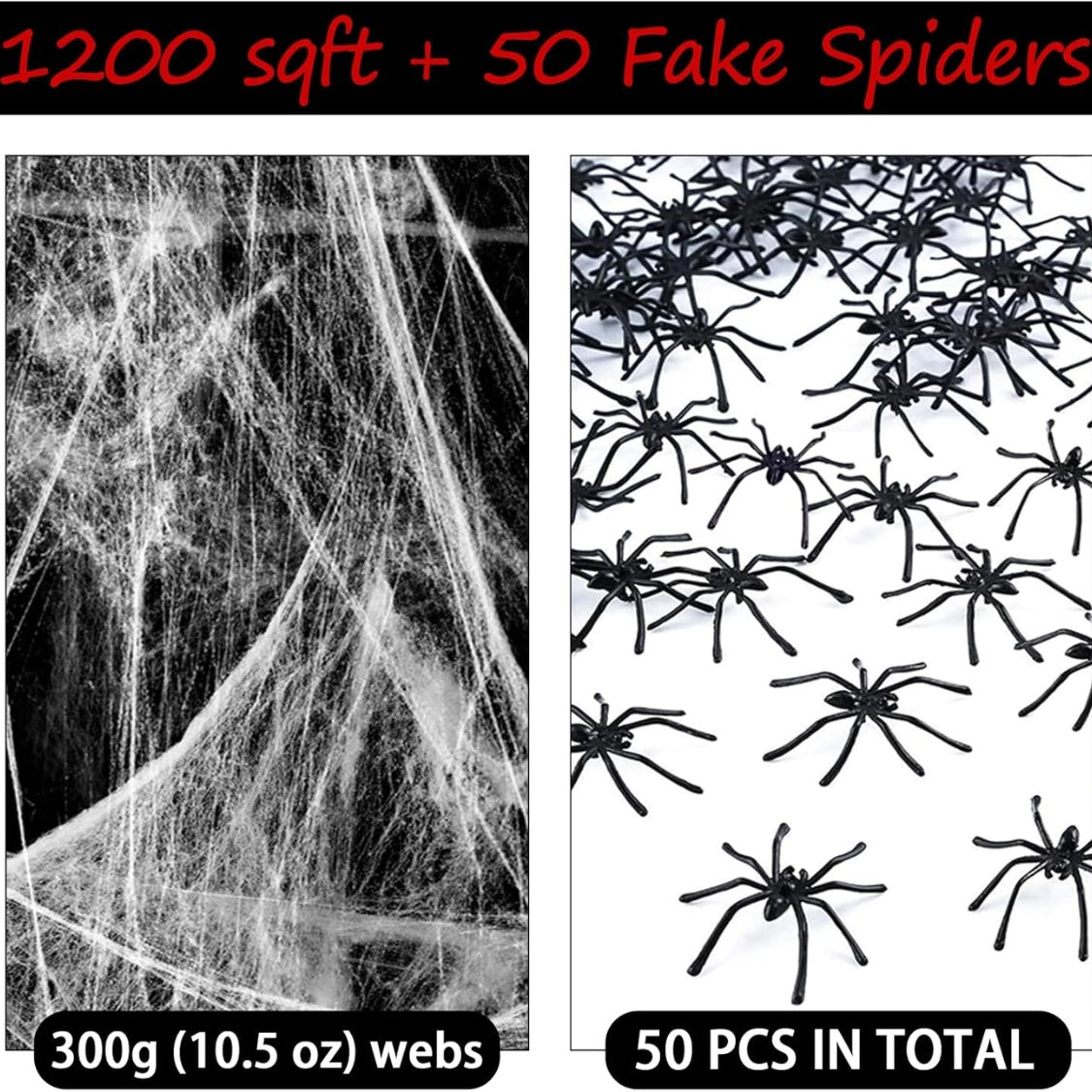 Spider Webs and 50PCS Fake Spiders Super Stretch Cobwebs Party Decorate for Halloween - Discount Halloween City