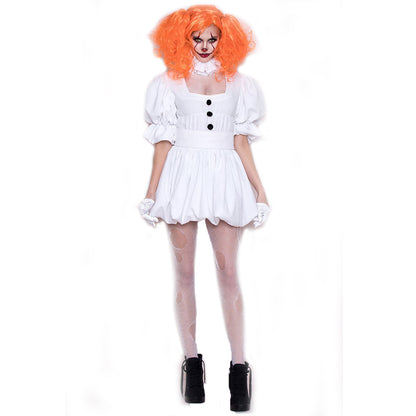 Halloween Ghost Doll Clown Cos Costume White Dress | Wigs | Gloves - Indoor Decorations
