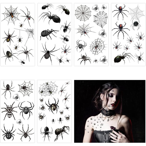 12 Sheets of Temporary Black Spider Designs: Spooky Spider