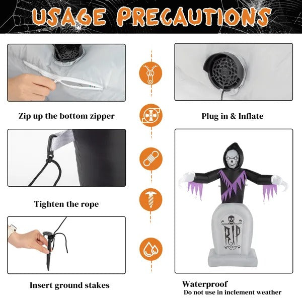 8ft Garden 3-Piece LED String Lights Grim Reaper and Grave - Discount Halloween City