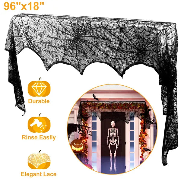 Halloween Decoration Black Lace Spiderweb Fireplace - Discount Halloween City