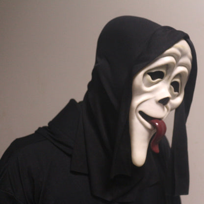 Halloween Horror Grimace Mask Red Tongue Black Face - Discount Halloween City