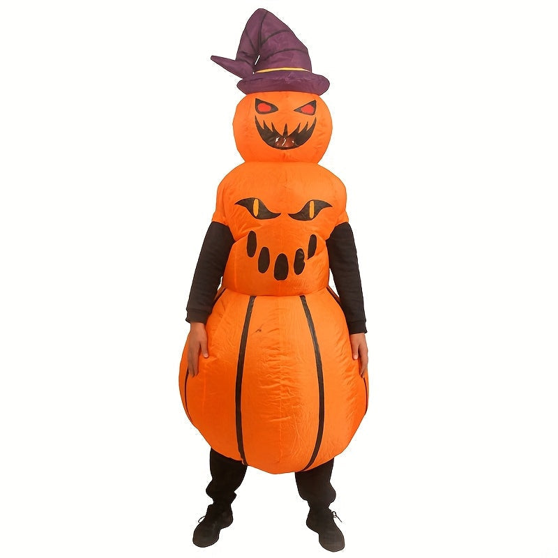 Inflatable Pumpkin Halloween Costume with Hat & Expressive Face