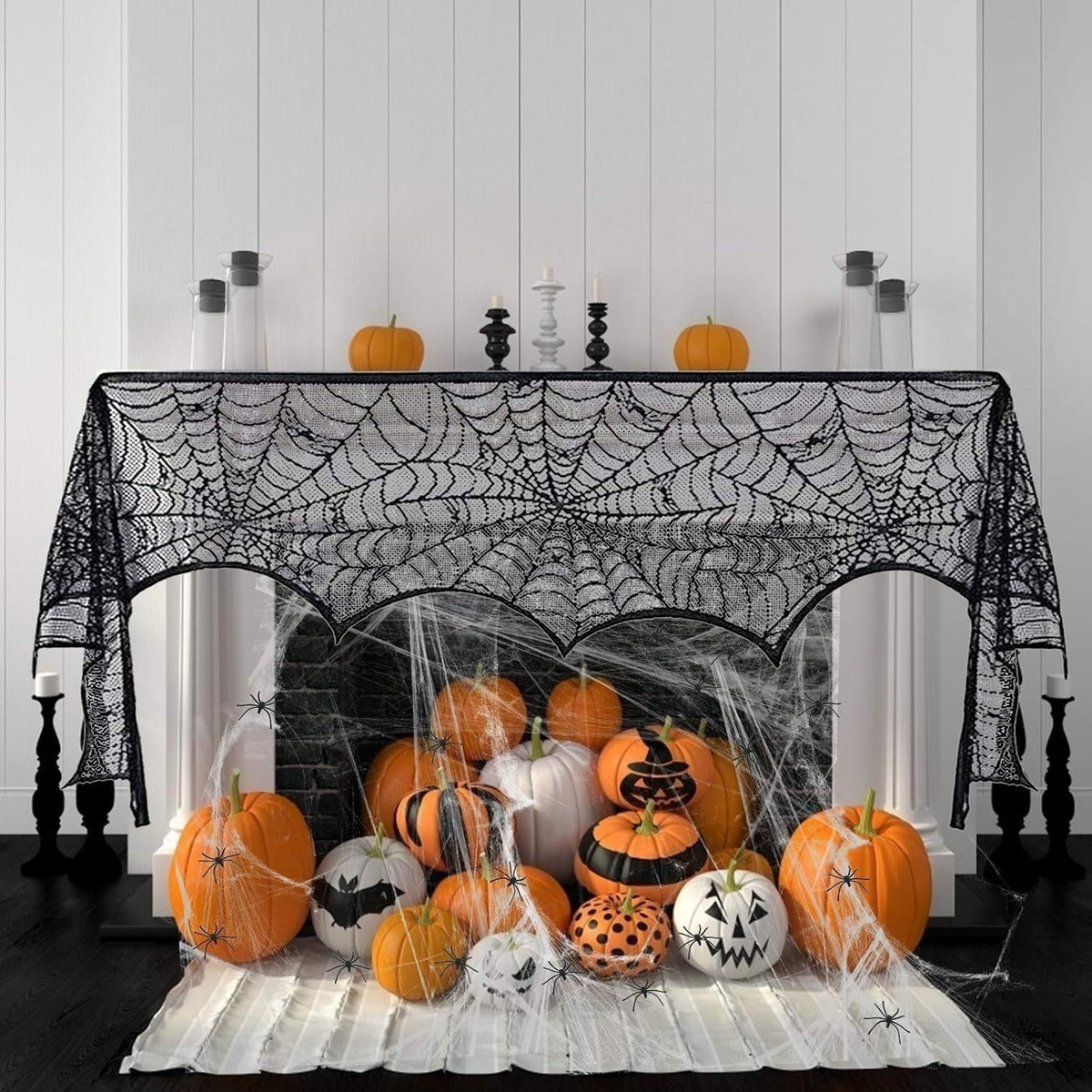 Spider Web Halloween Fireplace Cover with 30 Spiders - product image 3