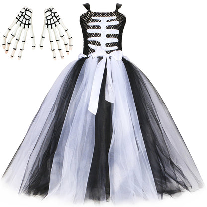 Halloween Girl Skull Skeleton Mesh Bubble Skirt | Indoor Decorations - Decorations