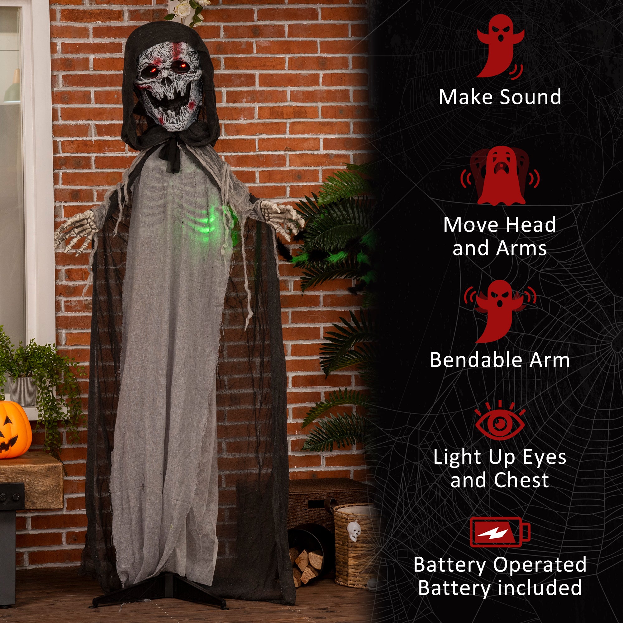 74-In Skeleton Witch Animatronic with Light & Sound - product image 7