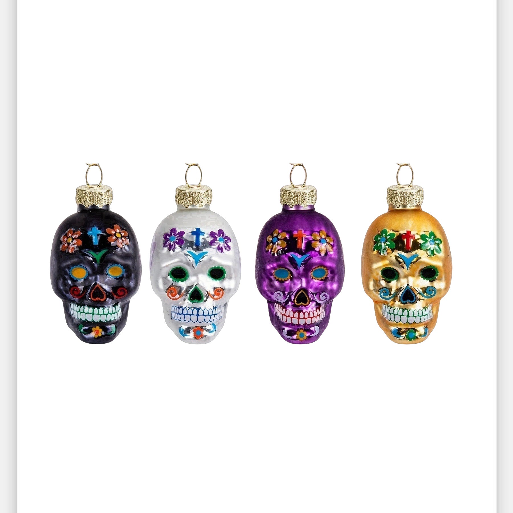 Halloween Glass Skull Ornament Set - Discount Halloween City