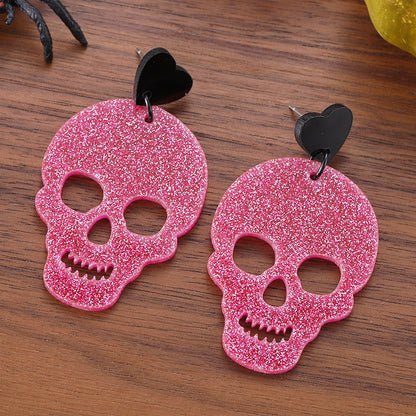 Halloween P Skull Sequin Acrylic Hollow Pendant - Discount Halloween City