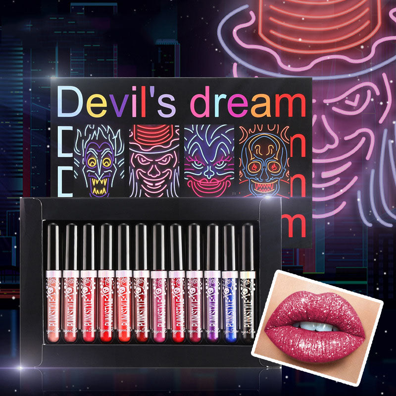 12-Piece Liquid Lipstick Set Halloween Makeup Diamond Symphony Lip Gloss Long Lasting
