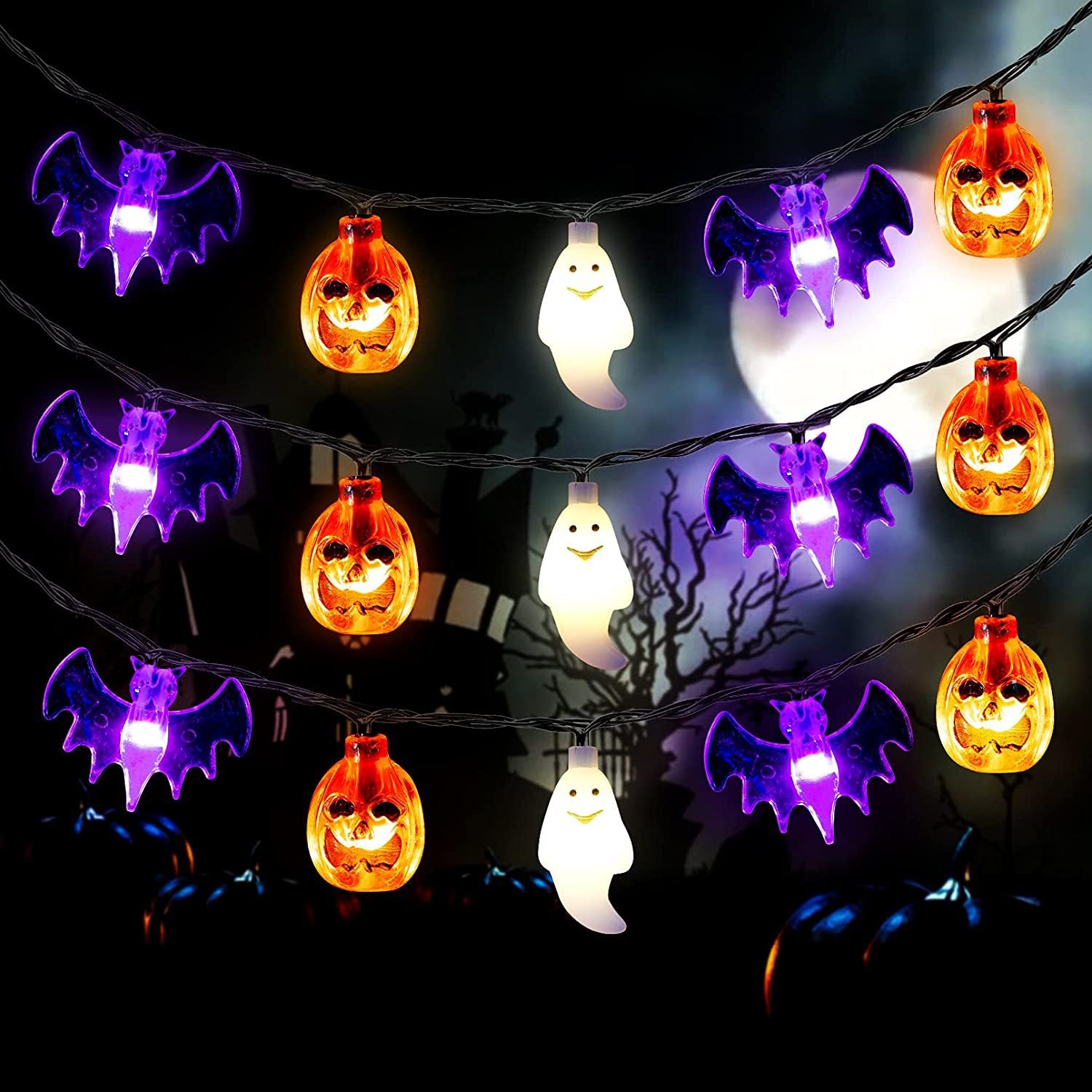 LED Halloween Pumpkin Spider Bat Skull String Light Lamp - Discount Halloween City