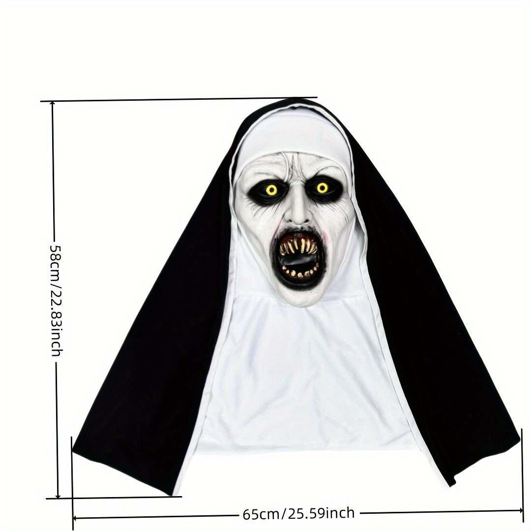 Synthetic Latex Spooky Nun Mask Halloween Costume-2