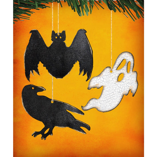 Rustic Halloween Wooden Ornament Set – 3 Piece