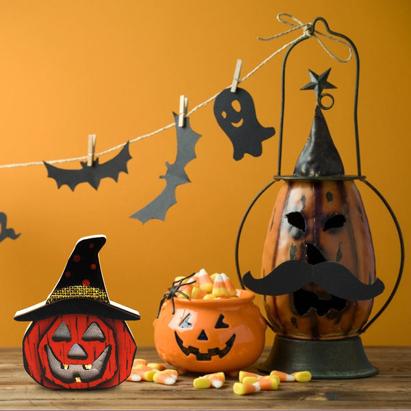 Halloween Wooden Pumpkin Lamp Decorations - Discount Halloween City