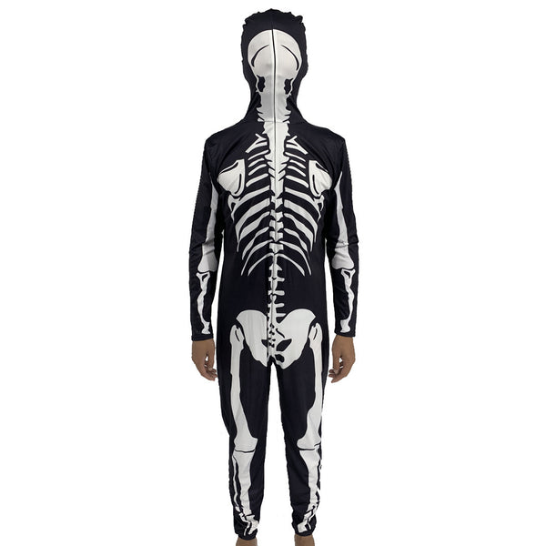 Skeleton Zipper Hooded One-piece