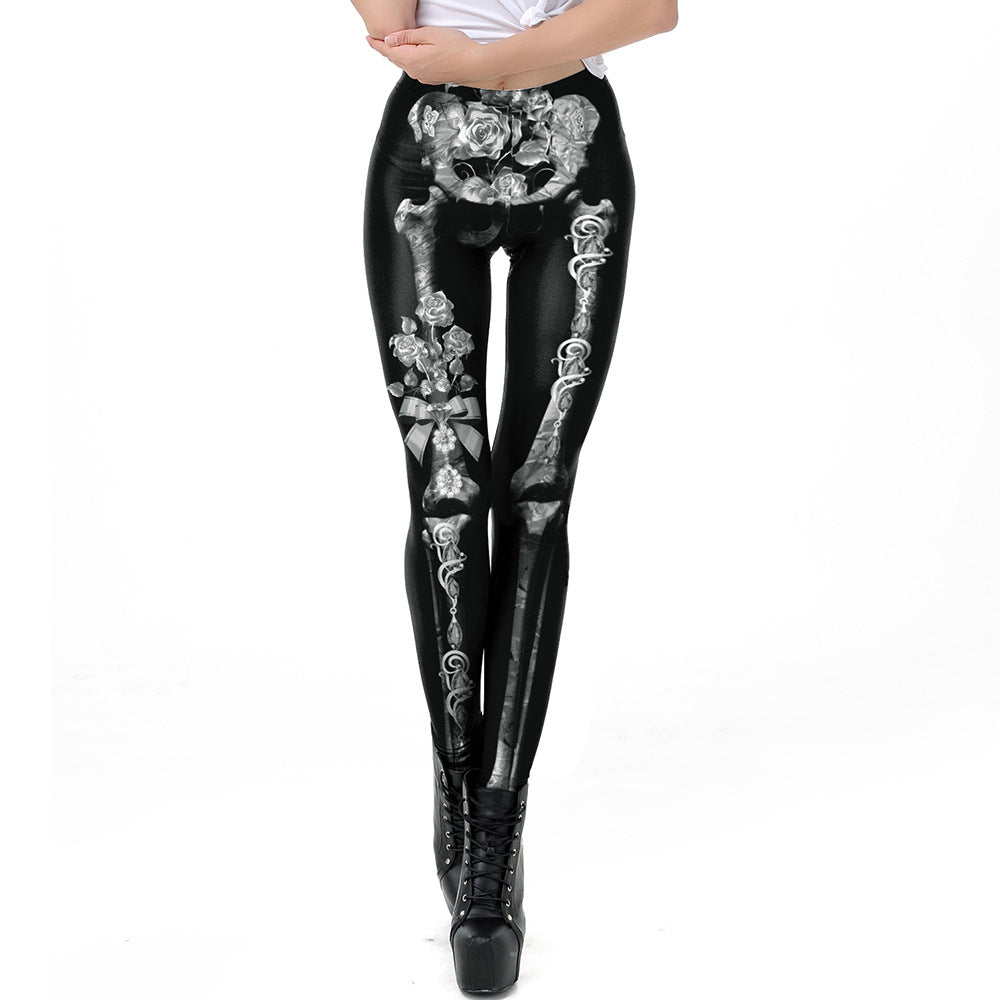 Halloween Costume Horror Ladies Skull Print Leggings - Discount Halloween City