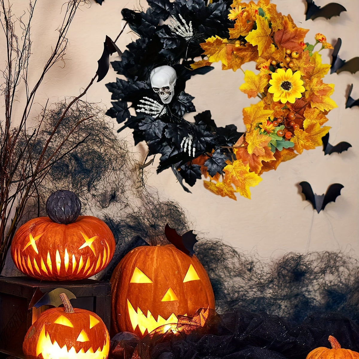 Skull Halloween Wreath Door Decor