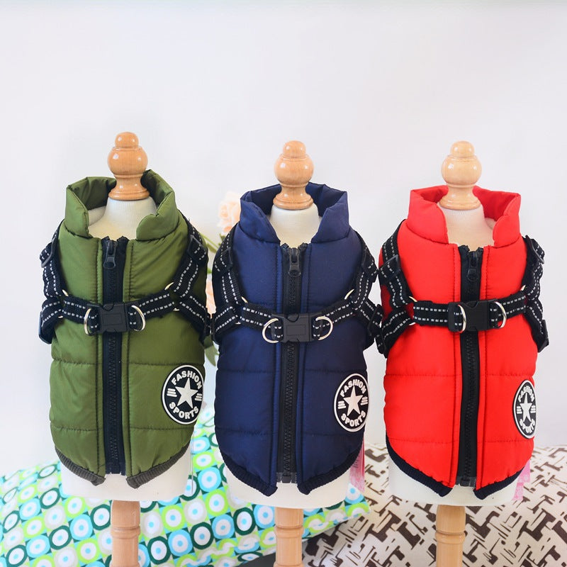 Waterproof Dog Clothes Winter Dog Coat with Harness Warm Pet - Pet Costumes