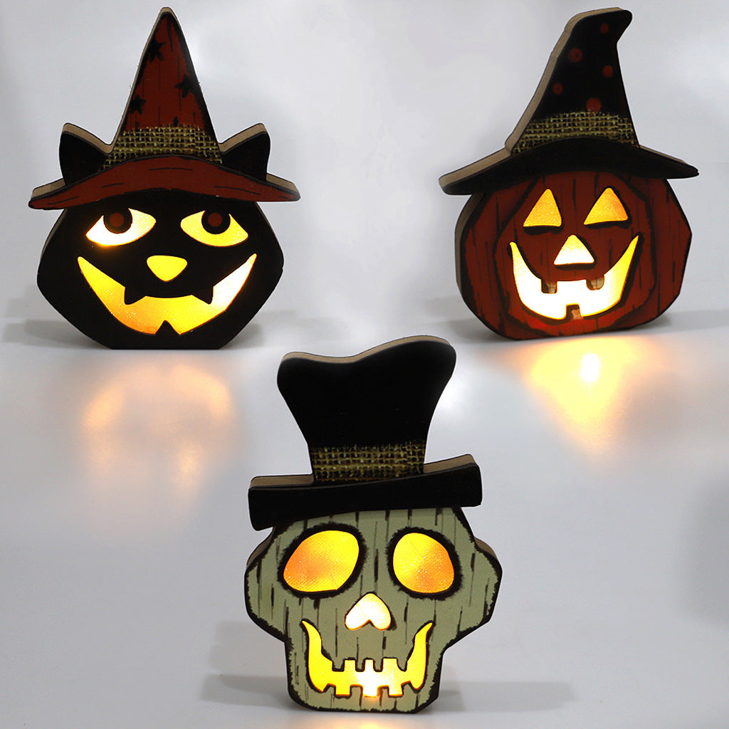 Halloween Wooden Pumpkin Lamp Decorations - Discount Halloween City