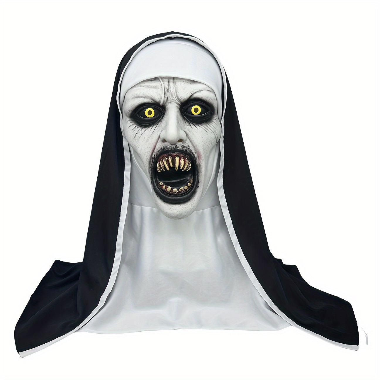 Synthetic Latex Spooky Nun Mask Halloween Costume-0