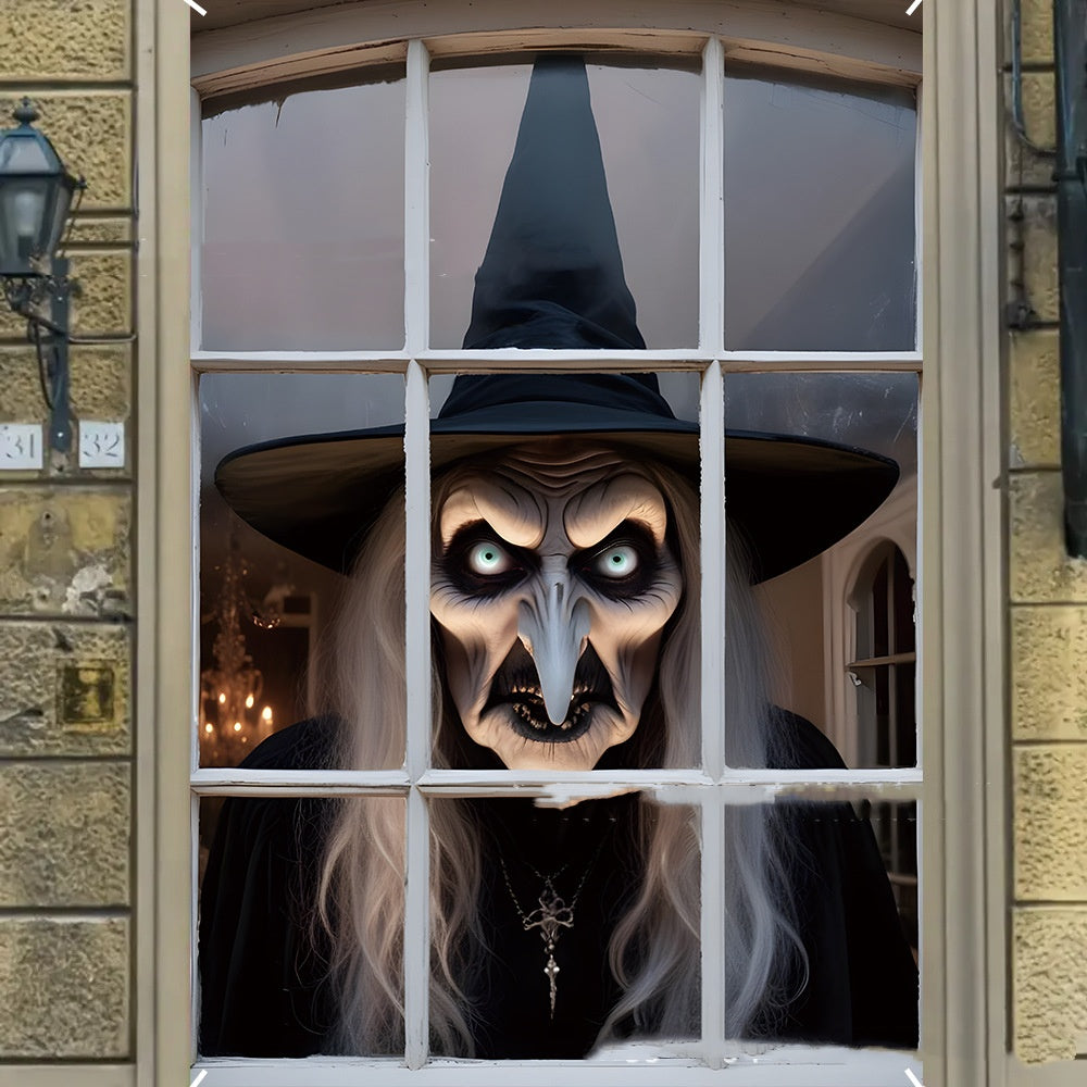3D Holiday Halloween Horror Witch Window Cover Family Party Decoration Witch Zombie - Discount Halloween City