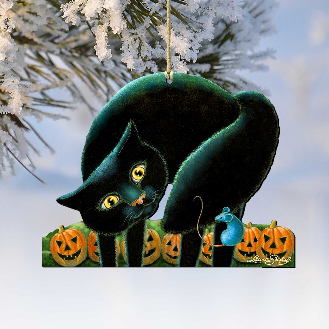 Spooky Cat Wooden Ornaments by Laura Seeley - Thanksgiving Halloween Decor - 8512056-LS