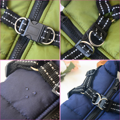 Waterproof Dog Clothes Winter Dog Coat with Harness Warm Pet - Pet Costumes