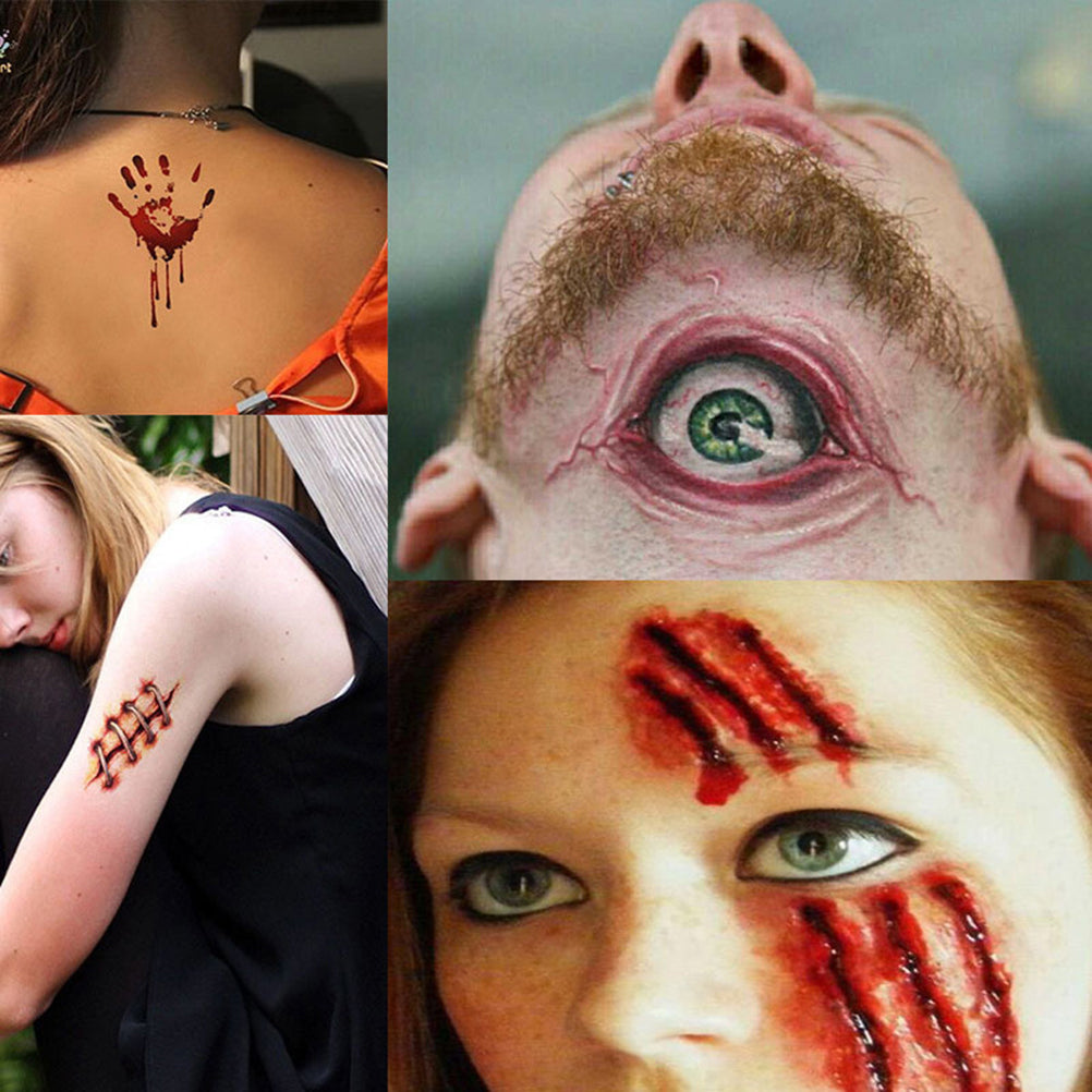 Temporary Scar Tattoos Stickers Realistic Bloody Wound Scab - alternate view 3