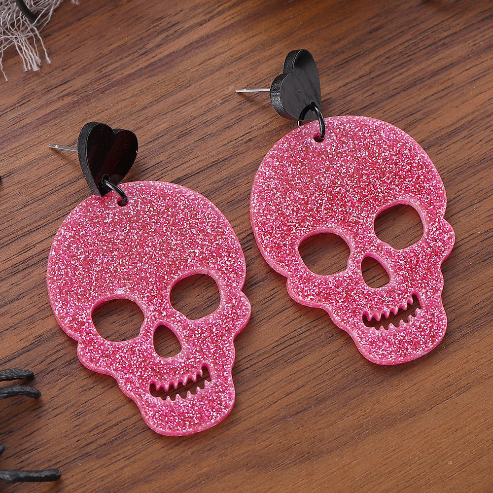 Halloween P Skull Sequin Acrylic Hollow Pendant - Discount Halloween City