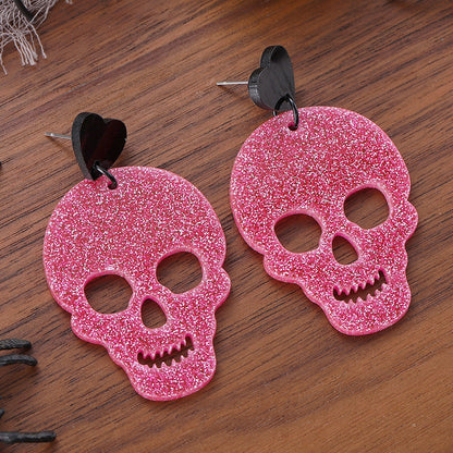 Halloween P Skull Sequin Acrylic Hollow Pendant - Discount Halloween City