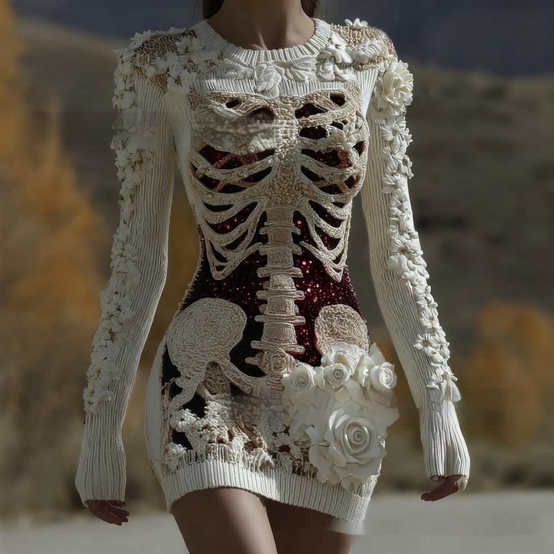 Crew-neck Sweater Dress with a Halloween