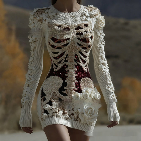 Crew-neck Sweater Dress with a Halloween