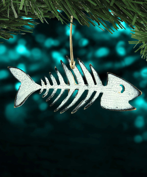 Fish Skeleton Halloween Wooden Ornament