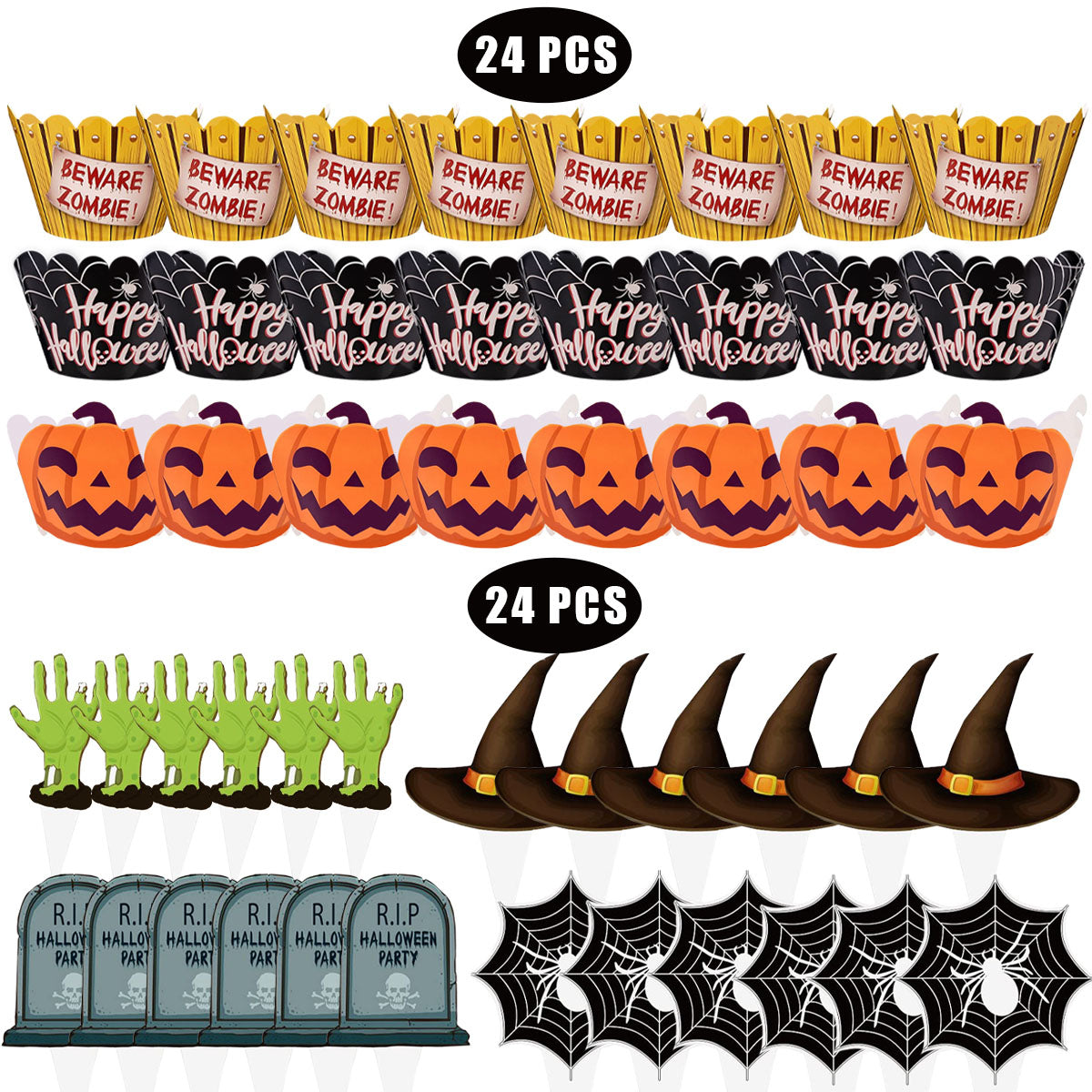 48 Pcs Halloween Cupcake Decoration Set Zombie Hand Witch - Discount Halloween City