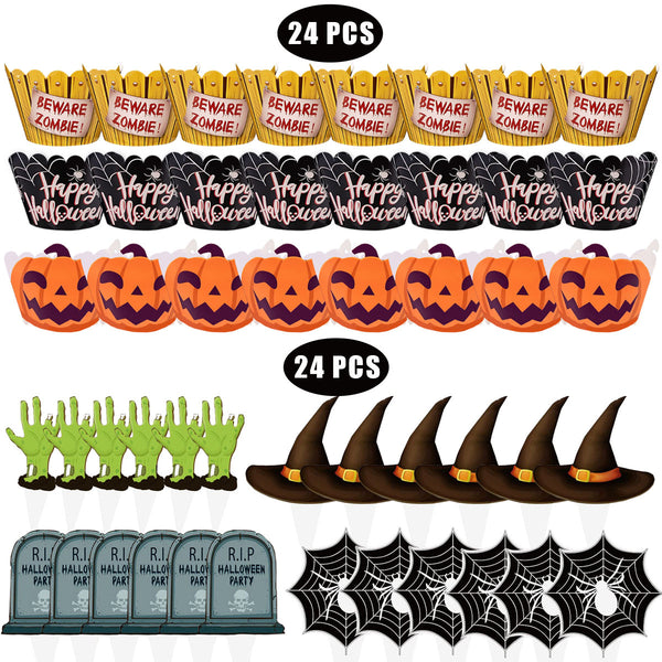 48 Pcs Halloween Cupcake Decoration Set Zombie Hand Witch - Discount Halloween City
