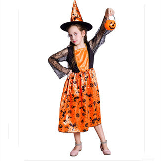 Halloween Kids's Little Girl Pumpkin Witch Dress Girl Witch - Discount Halloween City
